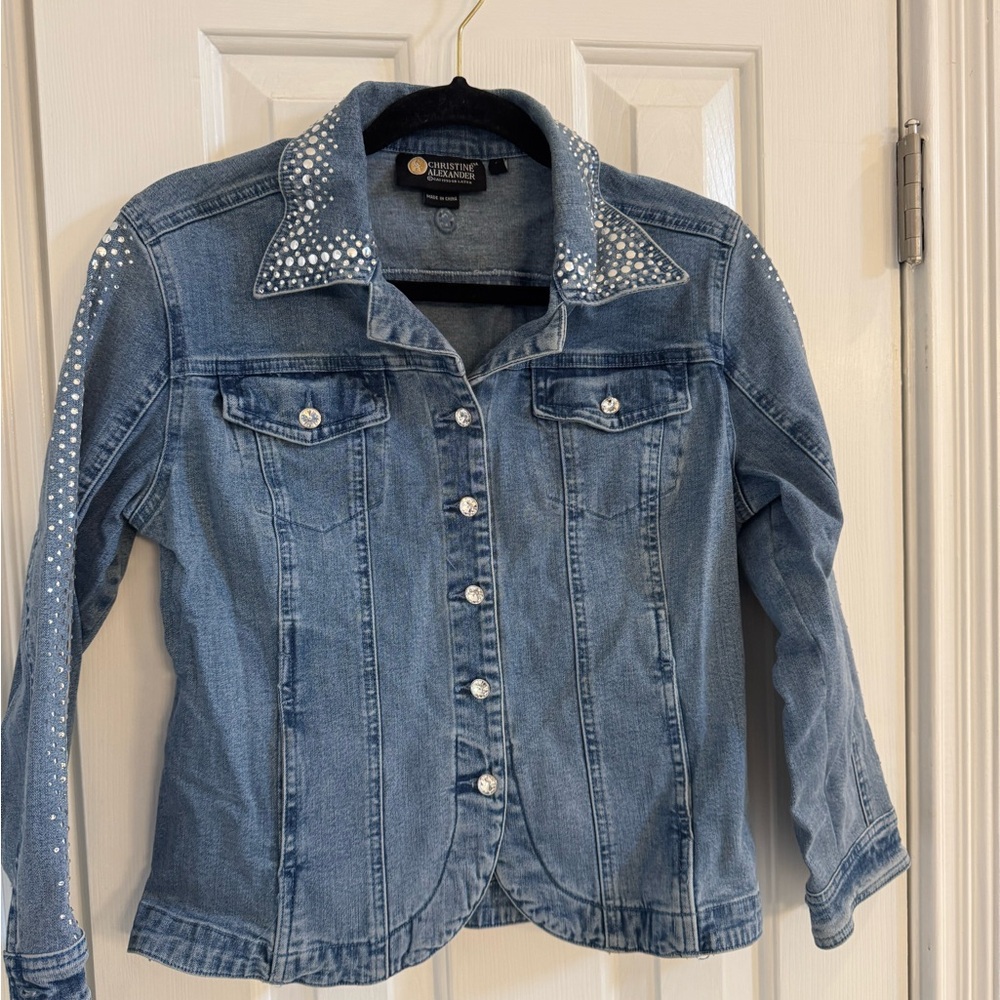 Christine Alexander Vintage Jean Jacket Embellished w/ Crystals & Studs
